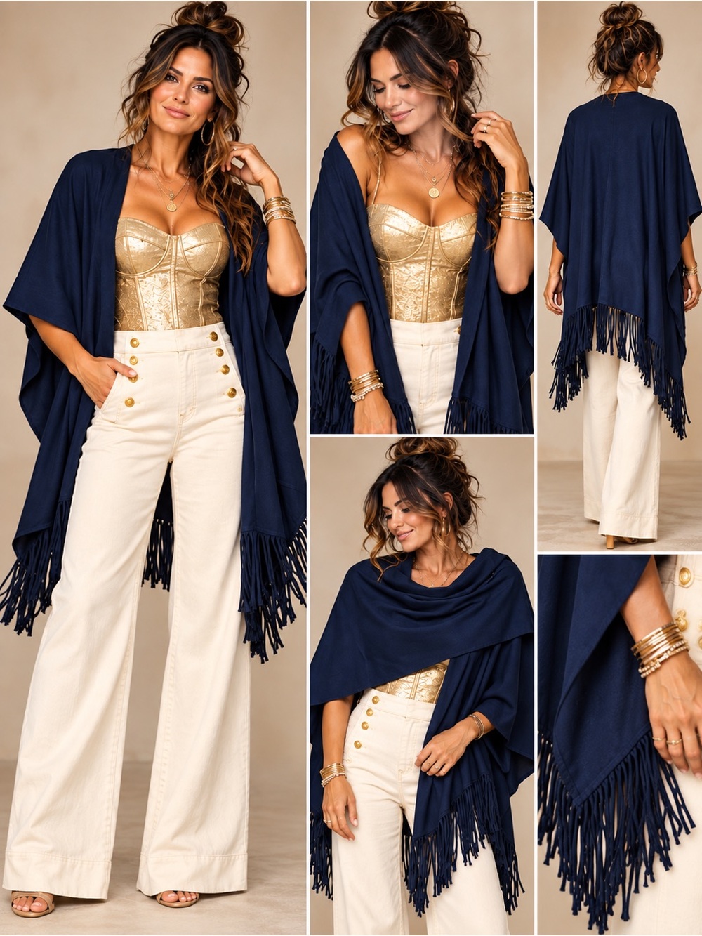 White House Black Market Faux Suede Fringe Ruana in Officer Blue